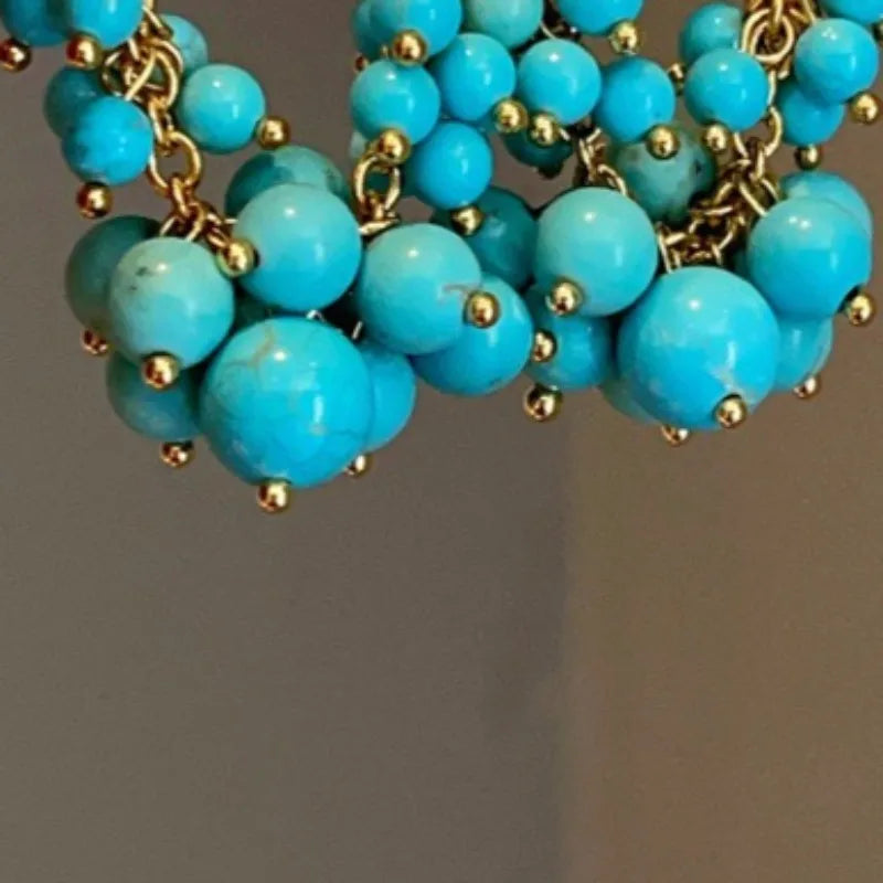 NISHIZAWA Turquoise Earrings for Women Vintage Bohemian Tassels Sweet Jewelry Palace Style Fashion Elegant Pendientes Mujer