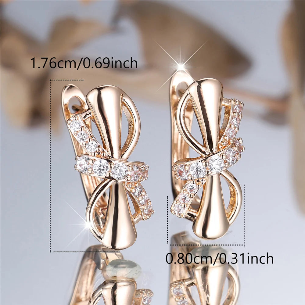 Charm Female White Crystal Zircon Stone Cute Bowknot Hoop Earrings Gold Color Simple Wedding Jewelry For Women