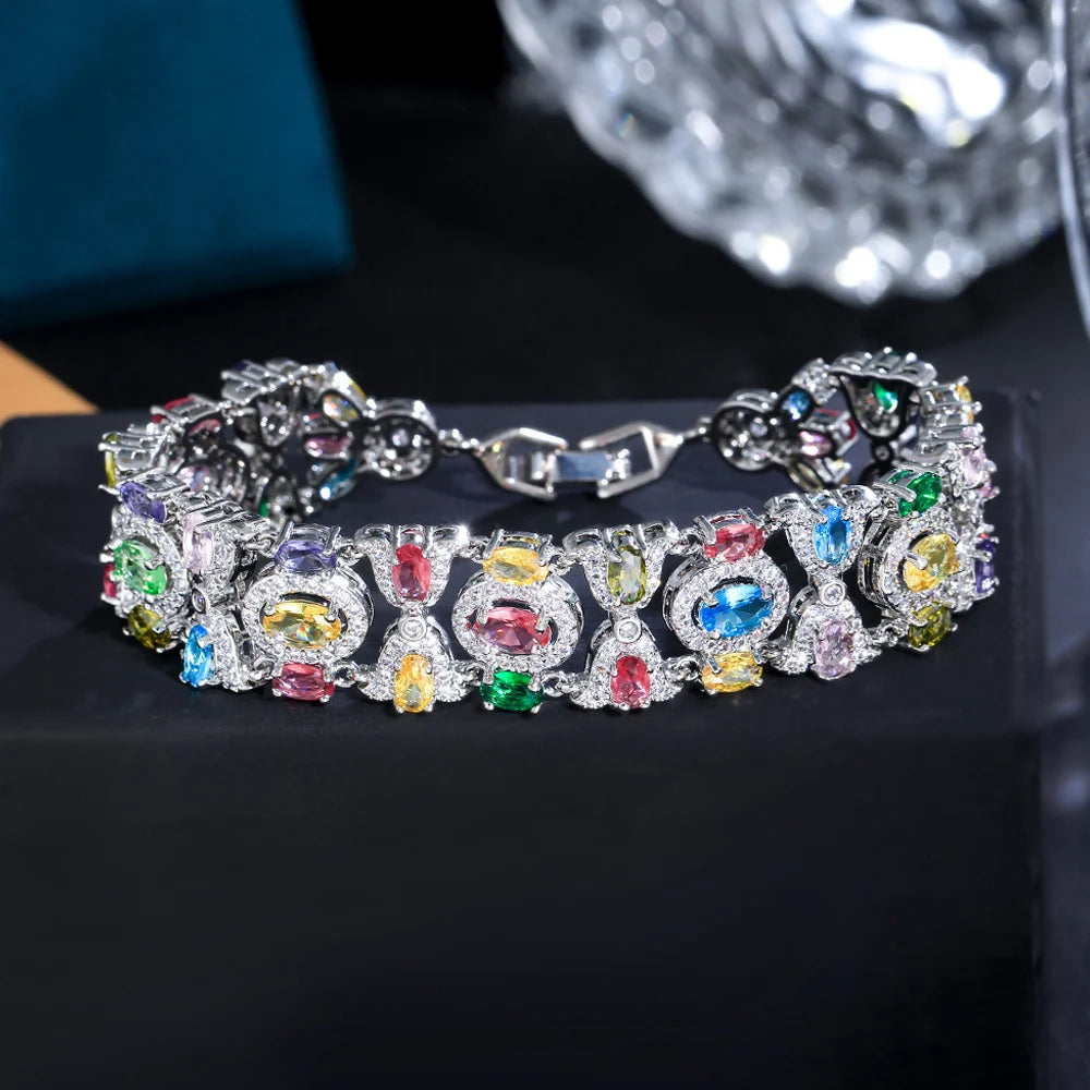 ThreeGraces High Quality Light Blue Cubic Zirconia Silver Color Elegant Link Chain Bridal Bracelet for Women Party Jewelry BR310