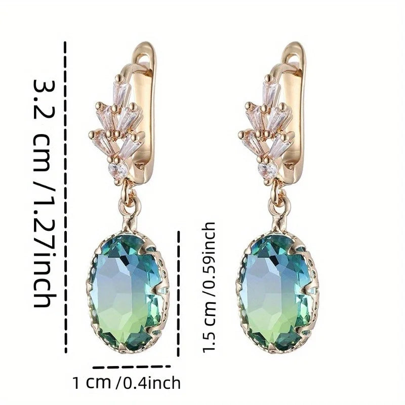 1 Pair Fashion Synthesis Zircon Tourmaline Drop Golden Earrings Temperament leaf Ear Stud Female Ear Buckle Jewelry for Women
