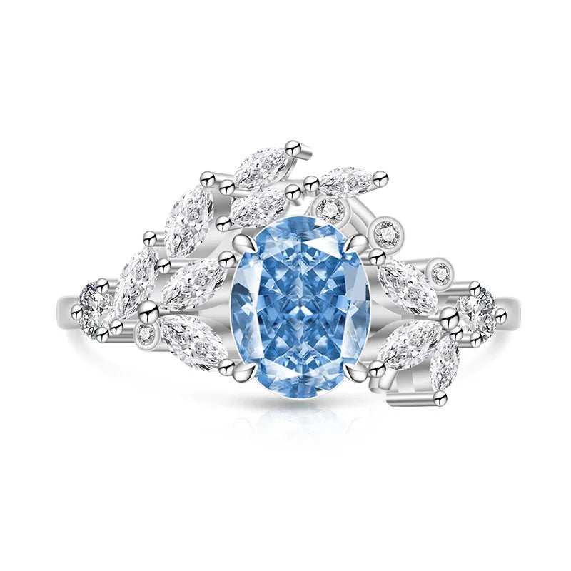 925 Sterling Silver Ice Flower Cut Jadeite Ring with Zircon Inlay - Super Sparkling Ring for Women