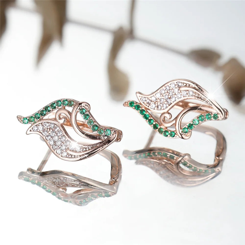 Cute Female White Green Zircon Stone Hoop Earrings Luxury Gold Color Wedding Jewelry For Women