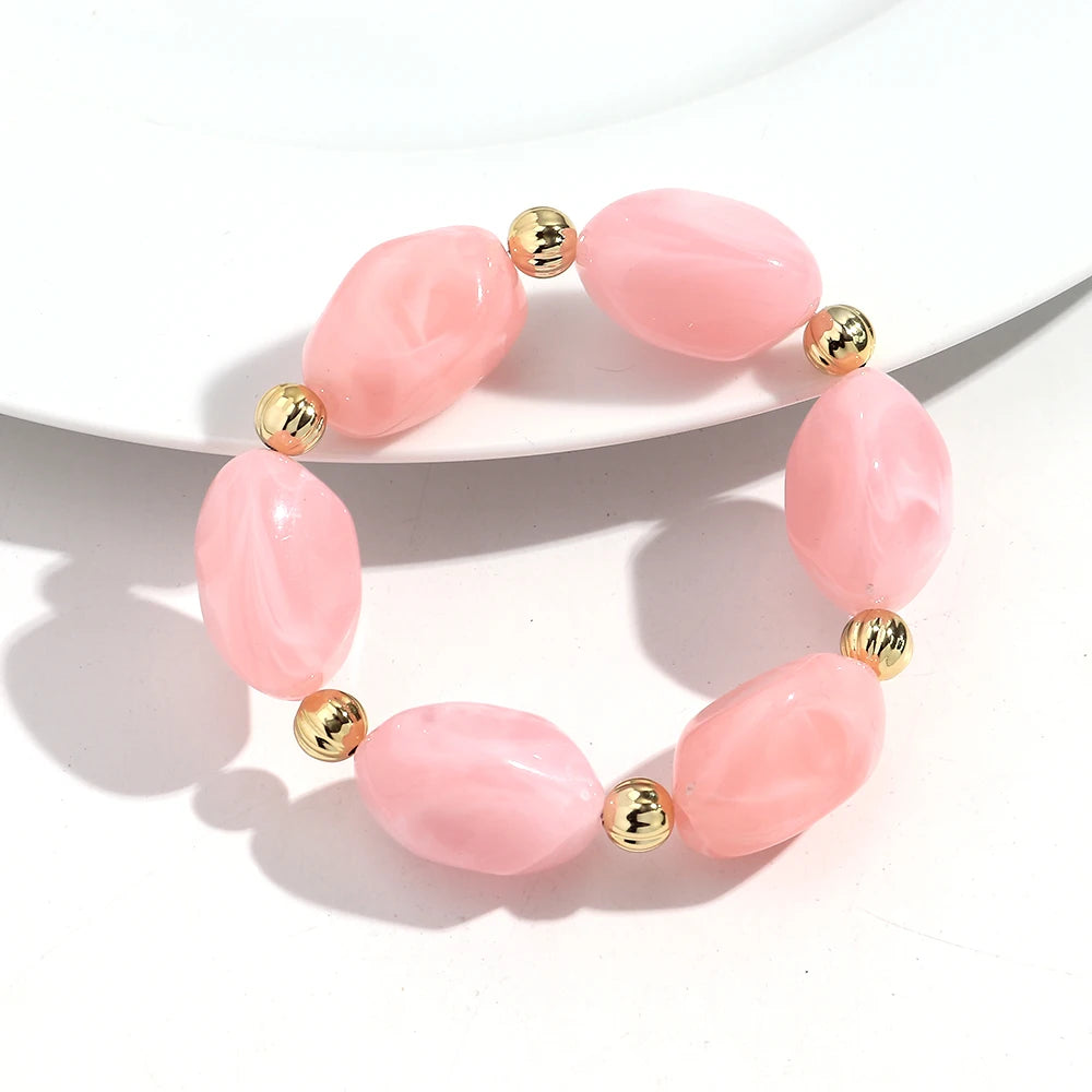 Fashion Acrylic Marbled Irregular Geometry Beads Stretch Bracelet Elegant Colorful Cuff Bangle Bracelets 2026 Trendy Jewelry