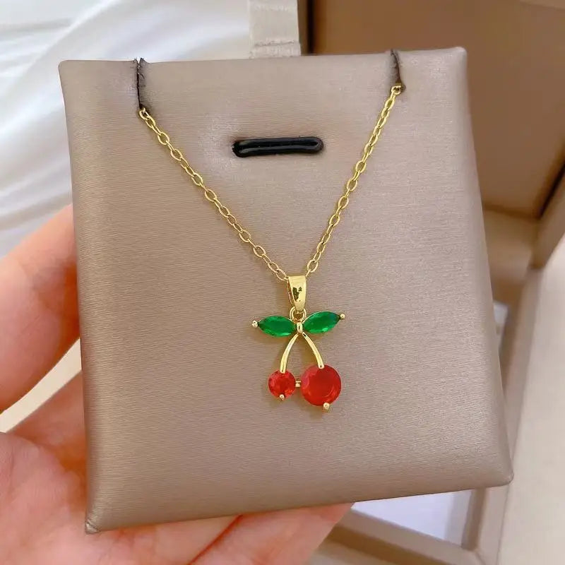 EILIECK Women's Trendy Floral Pink Zirconia Pendant Necklace Stainless Steel Neck Chain Daily Water-resistant Jewelry Lady Gift