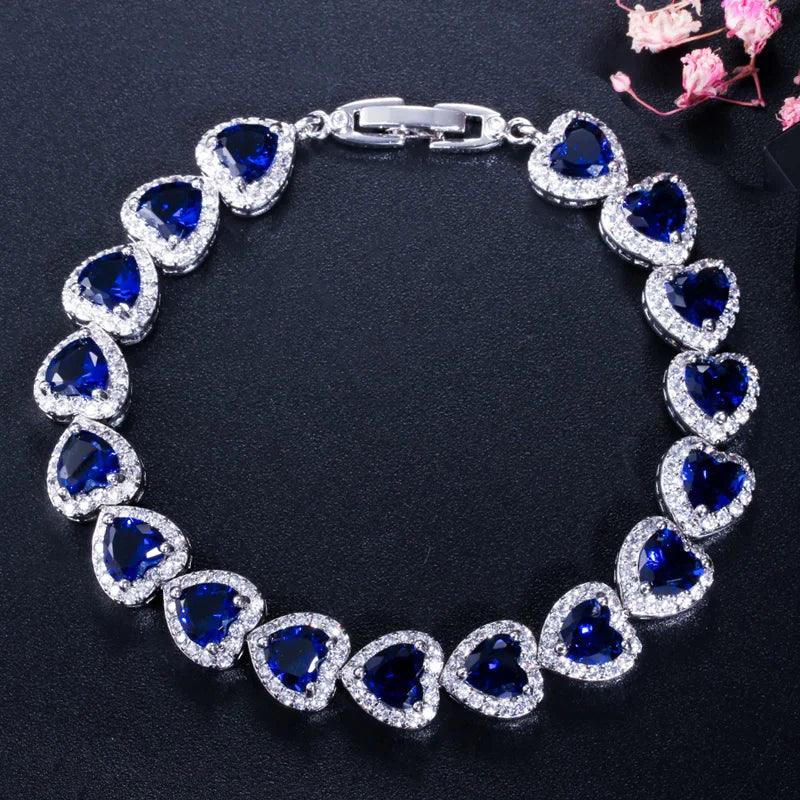 ThreeGraces High Quality Shiny Blue Cubic Zirconia Fashion Love Heart CZ Tennis Bracelet for Women Luxurious Party Jewelry BR361