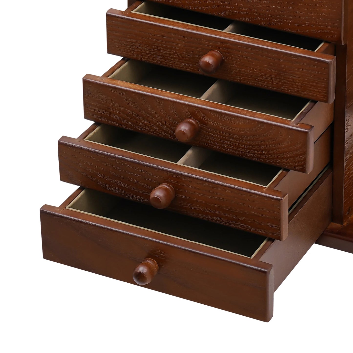 Jewelry Boxes, 5 Layer Jewelry Box, Dark Brown Storage Box, Built-in Mirror, Compact Size 11.81x7.87x9.84 Inch, Space Saving Desktop Organizer for Earrings Necklaces