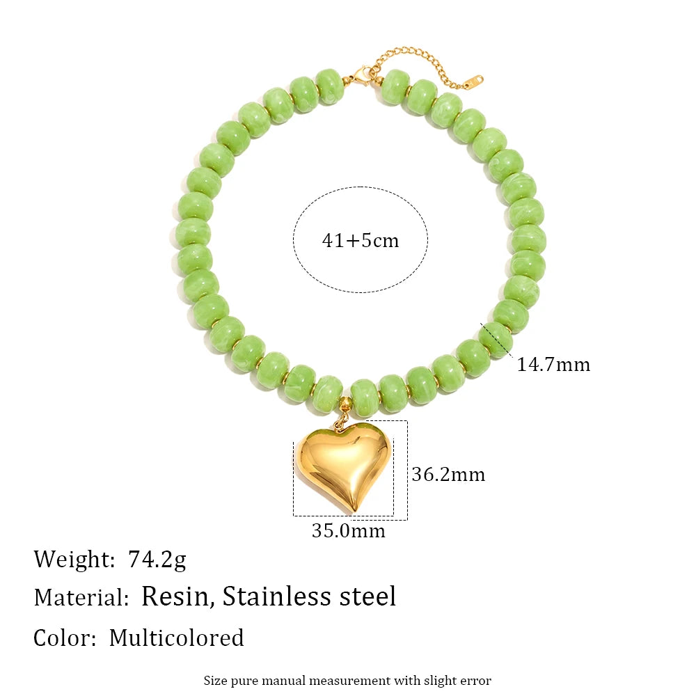 E.B.belle Candy Color Bead Heart Charm Necklaces Colorful Dopamine Resin Chain Necklace Tarnish Y2K Fashion Women Jewelry