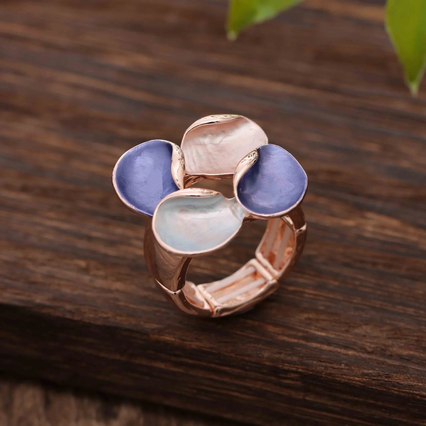 new colored petal alloy elastic ring, colored oil geometric petal women's small fresh ring