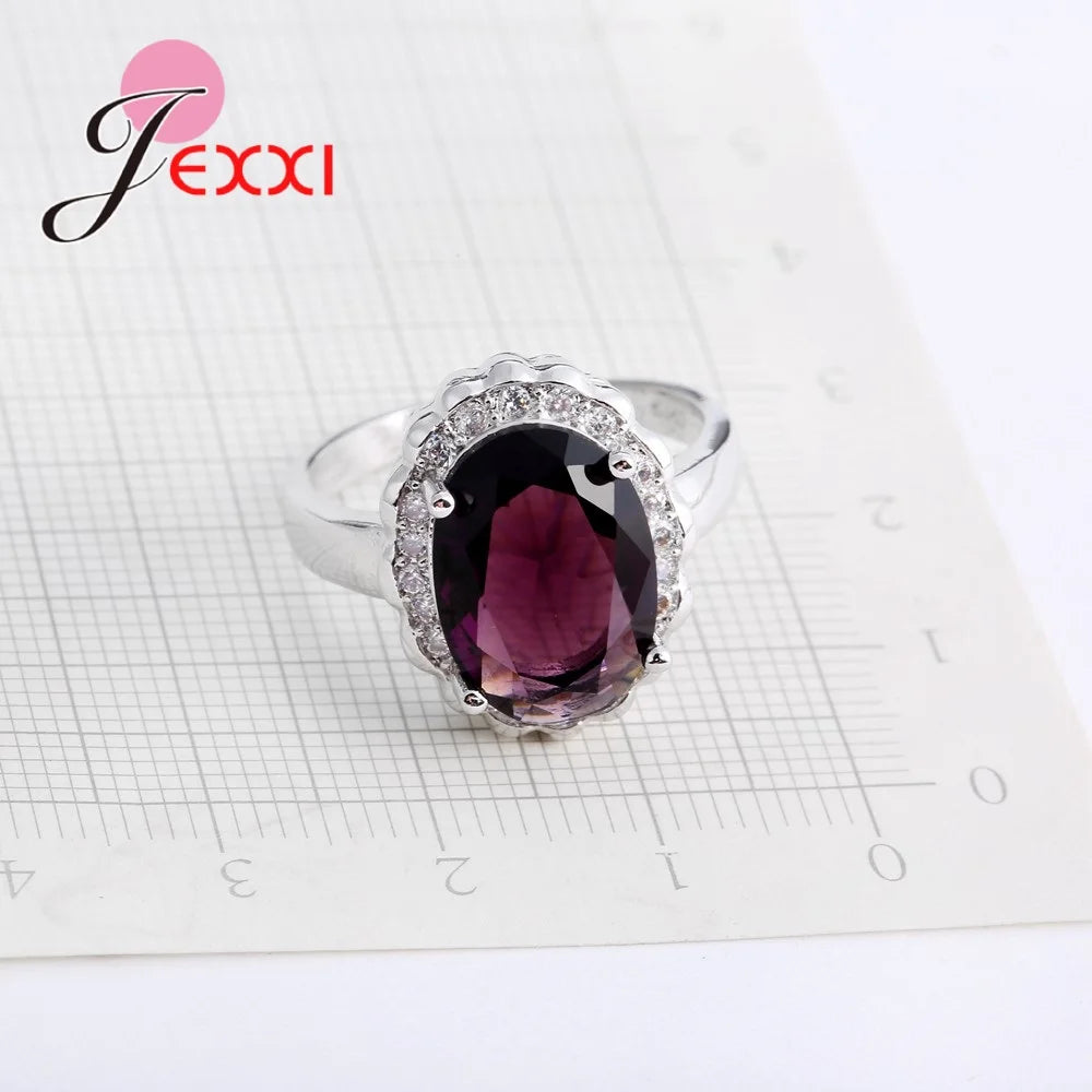 Fashion Round 925 Sterling Silver Purple CZ Cubic Zirconia Wedding Rings For Women Finger Ring Wedding Accessories