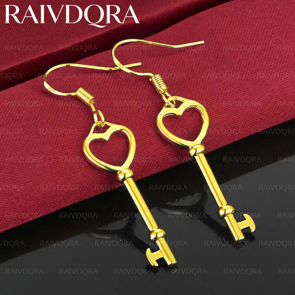 18K Gold Plated Heart Key Drop Earrings For Women Jewelry Romantic Fashion Engagement Wedding Party Accessories