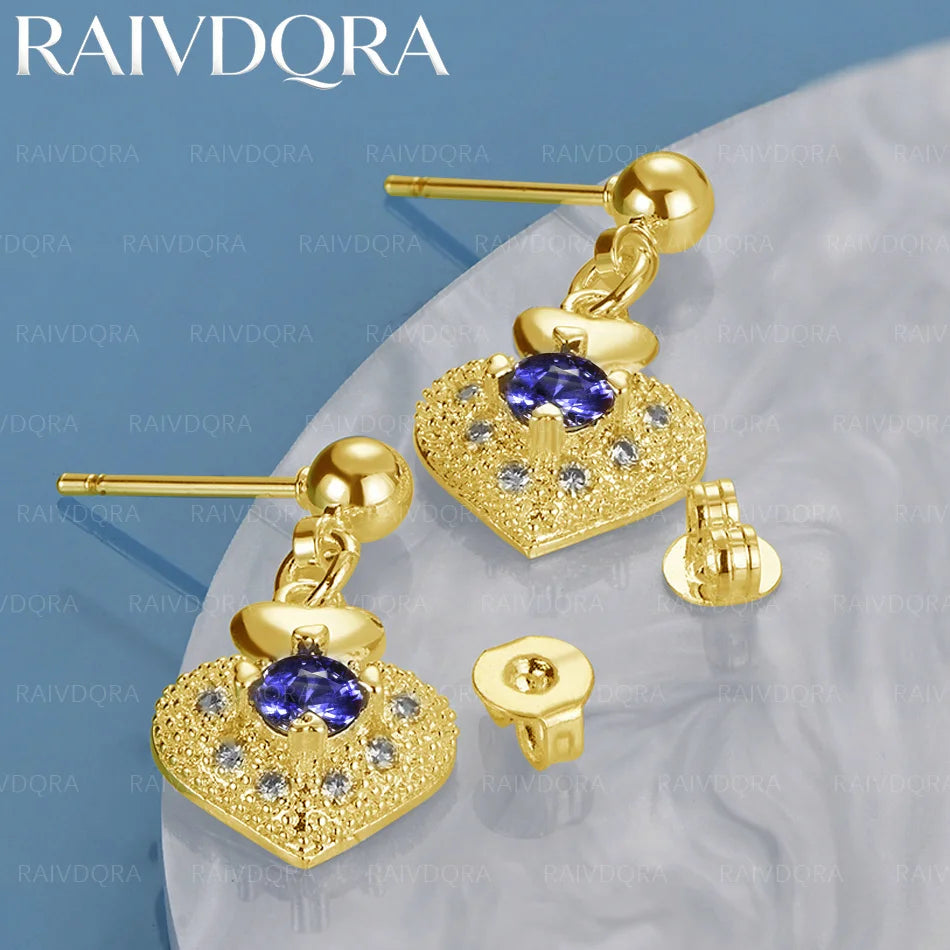 18K Gold Plated Blue Zircon Love Heart Stud Earrings For Women Fashion Jewelry Charm Grace Wedding Accessories