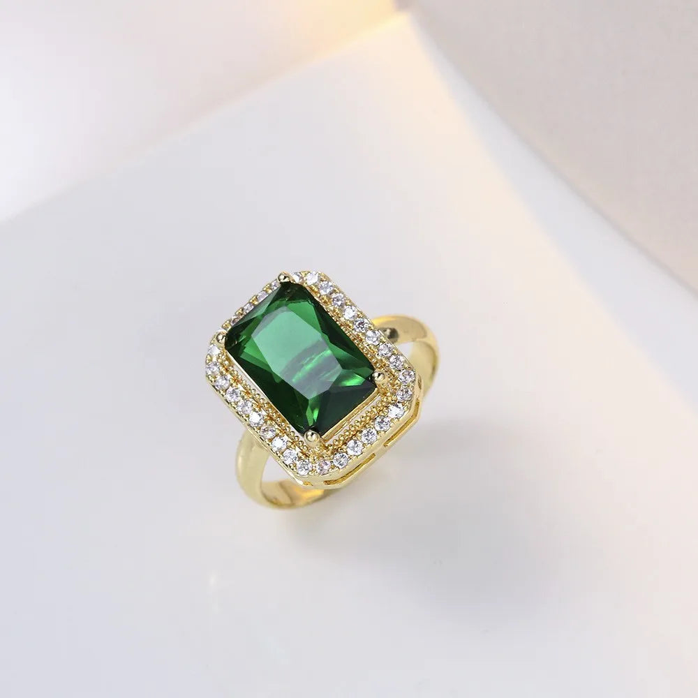 Green Crystal Jewelry Set for Women Square Rhinestone Necklace / Earrings / Rings Fashion Jewelry For Lady New Year Gift 2026