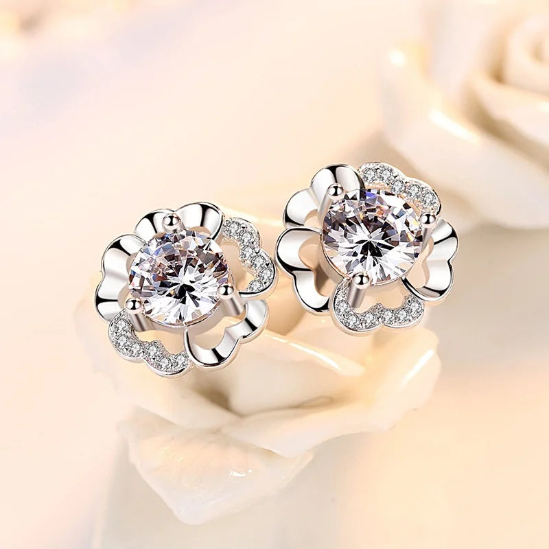 Luxury Charm Female White Purple Zircon Stone Fashion Stud Earrings Silver Color Wedding Jewelry For Women