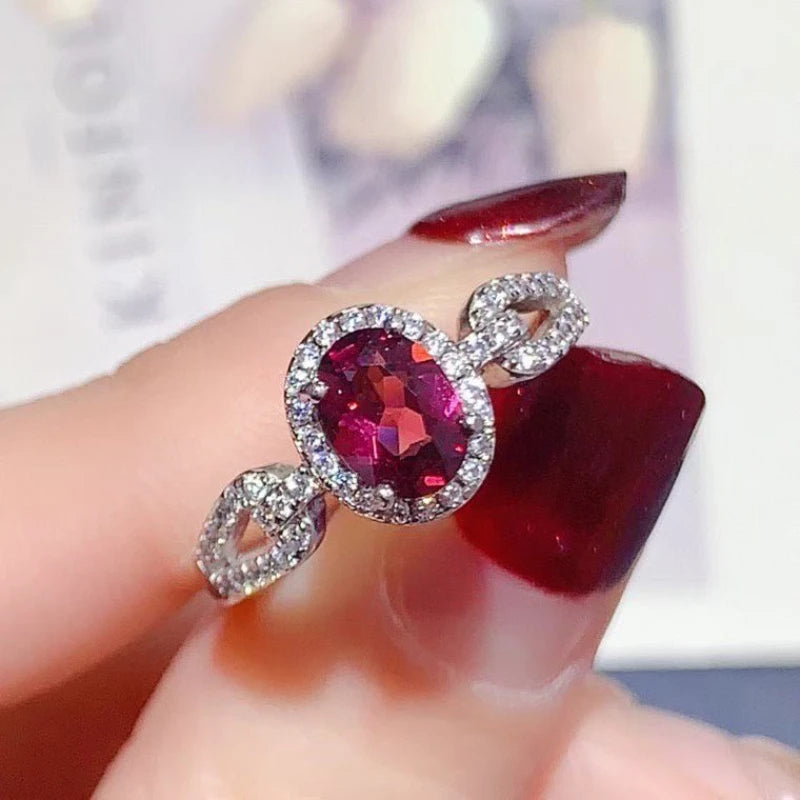 925 Silver Gemstone Ring for Daily Wear 5mm*7mm Natural Garnet Ring with Certificate Genuine Pyrope Garnet Jewelry