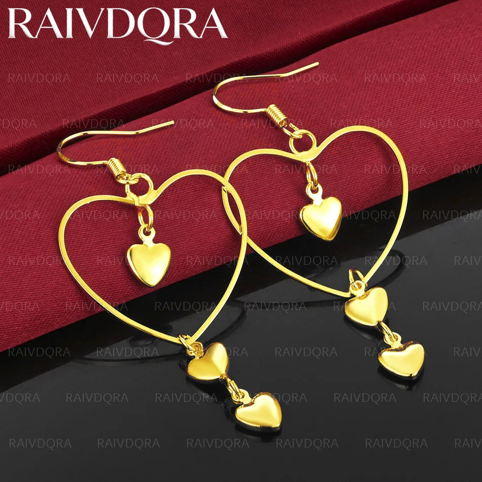 18K Gold Plated Heart Pendant Drop Earrings For Women Jewelry Fashion Elegant Engagement Wedding Accessories