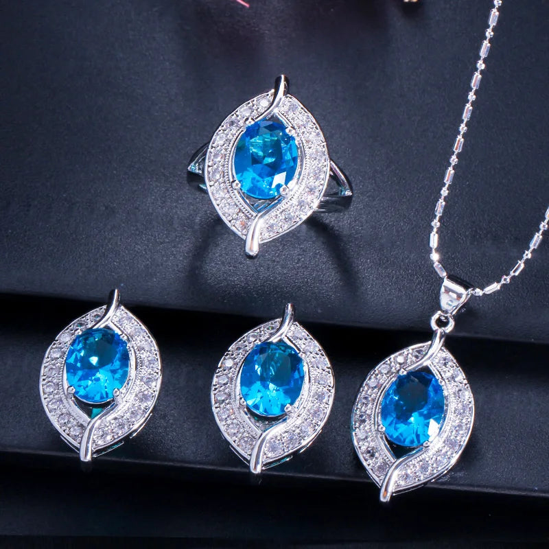 ThreeGraces 3pcs New Trendy Shiny Red Cubic Zirconia Fashion Earrings Necklace Ring Bridal Party Jewelry Set for Women JS707