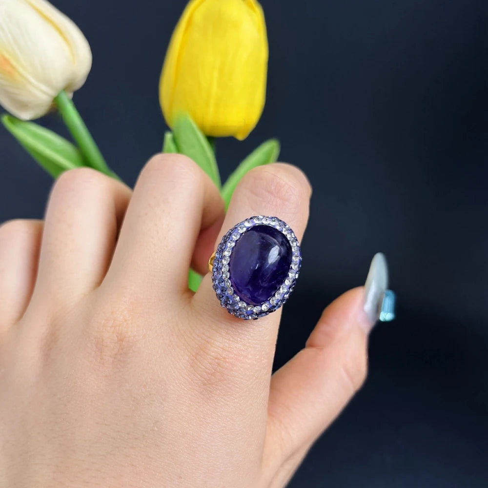 Luxury Rough Amethyst Jewelry Set Exquisite Four-piece Sets Handmade Inlaid Rhinestone Crystal Jewelry for Women Wedding
