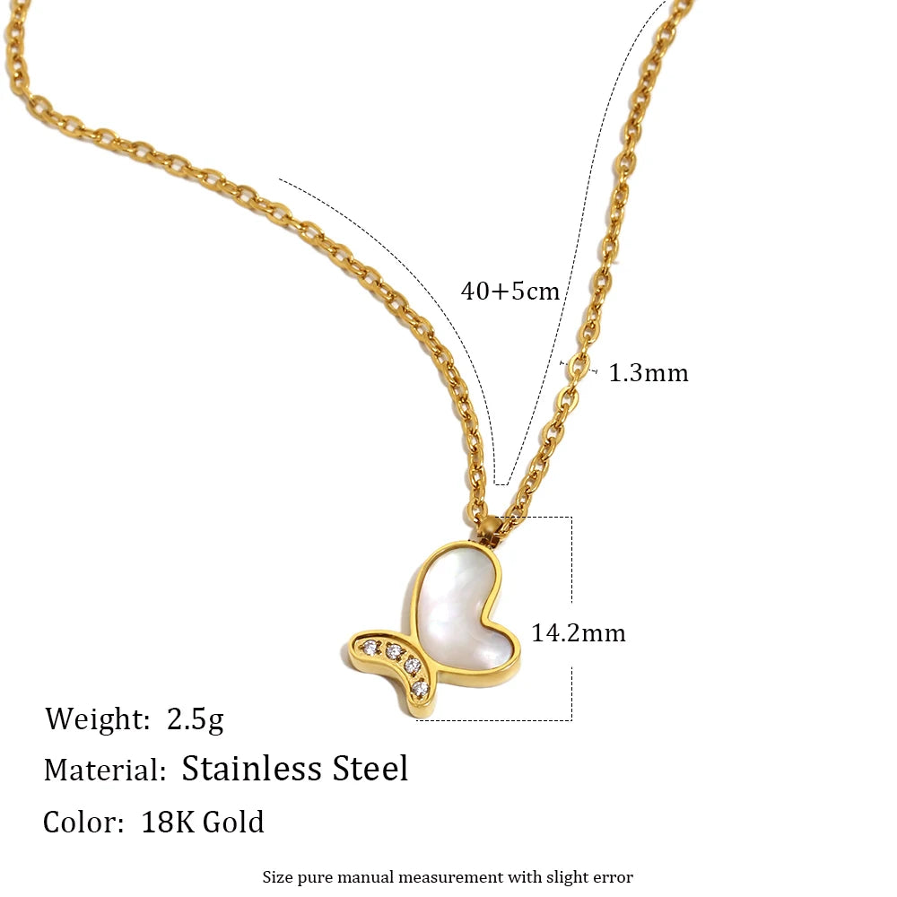 E.B.belle Heart Butterfly Pendant Chain Necklace 18K Gold Plated Stainless Steel Women's Necklaces Minimalist Chain Jewelry Gift