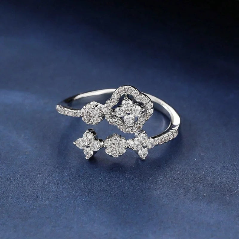 Elegant Four Leaf Flower Zirconia Inlaid Ring for Women 2025 New Fashion Single Rings Wedding Jewelry Daily Wear