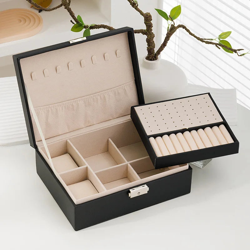 Double-layer Wooden Jewlery Box Ring Box Jewelry Boxes and Packaging with PU Leather Jewelry Storage Organizer and Makeup Case