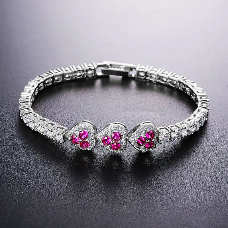 Abestecom 3.5mm Round D color Moissanite Heart Tennis Bracelet Gold Plated Fashion Pave-set Diamonds Bracelet Valentines Gift