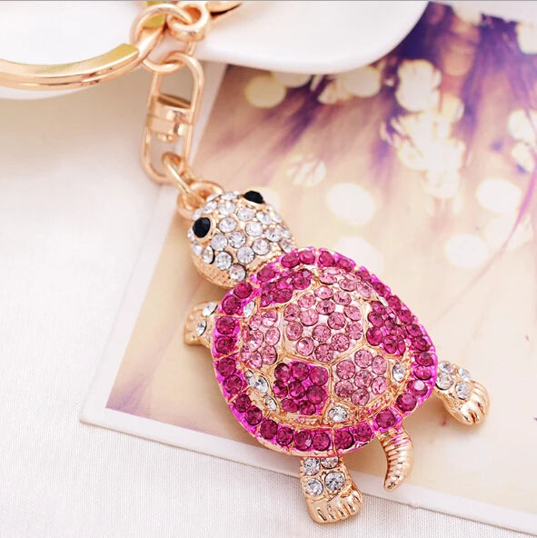 Fashion Rhinestone Crystal Metal Keychain Lovely Cartoon Marine Style Tortoise Fish Dolphin Keyring HandBag Car Pendant Gift