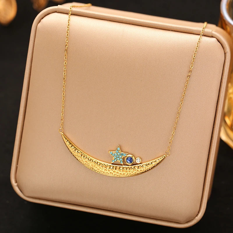 EILIECK Women's Trendy Colorful Creative Fish Pendant Necklace Stainless Steel Neck Chain Daily Water-resistant Jewelry Gift