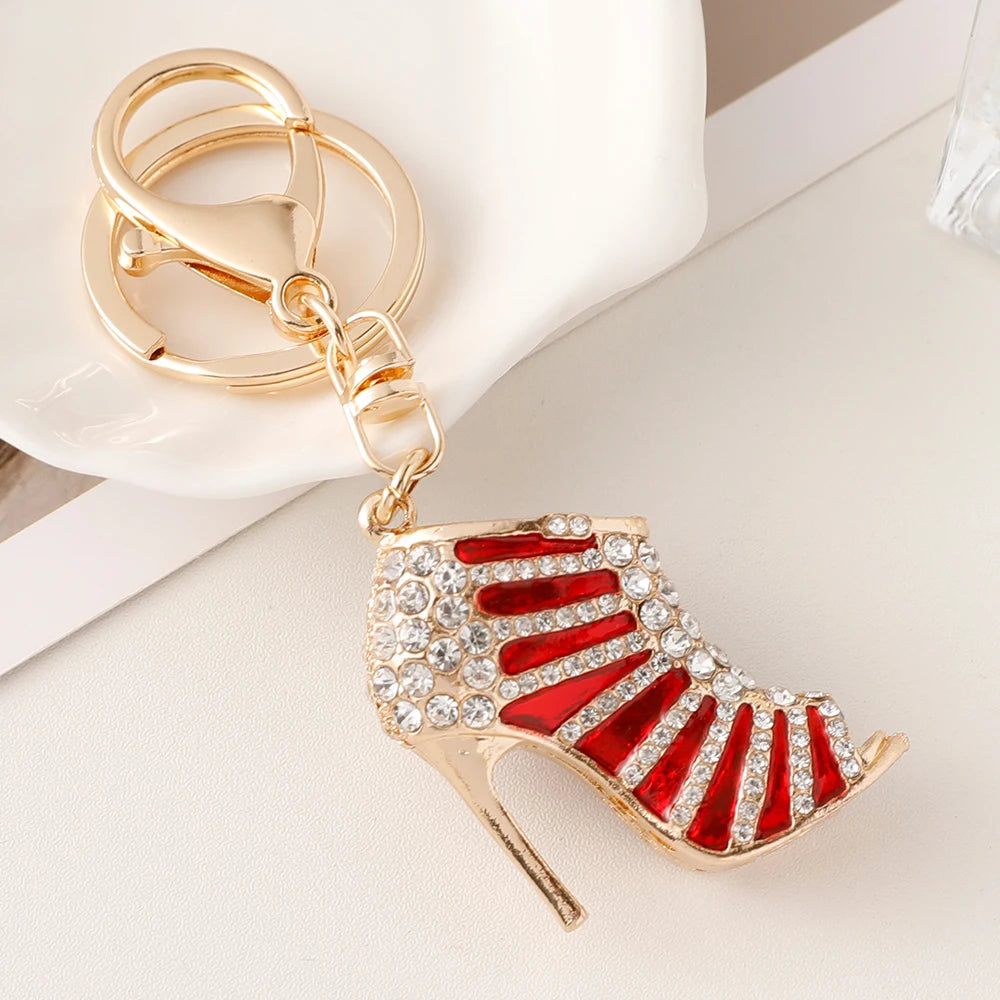 2024 New Sparkling Crystal Luxury Women's High Heels KeyChain Bag Pendant Souvenir Gift Car Key Ring