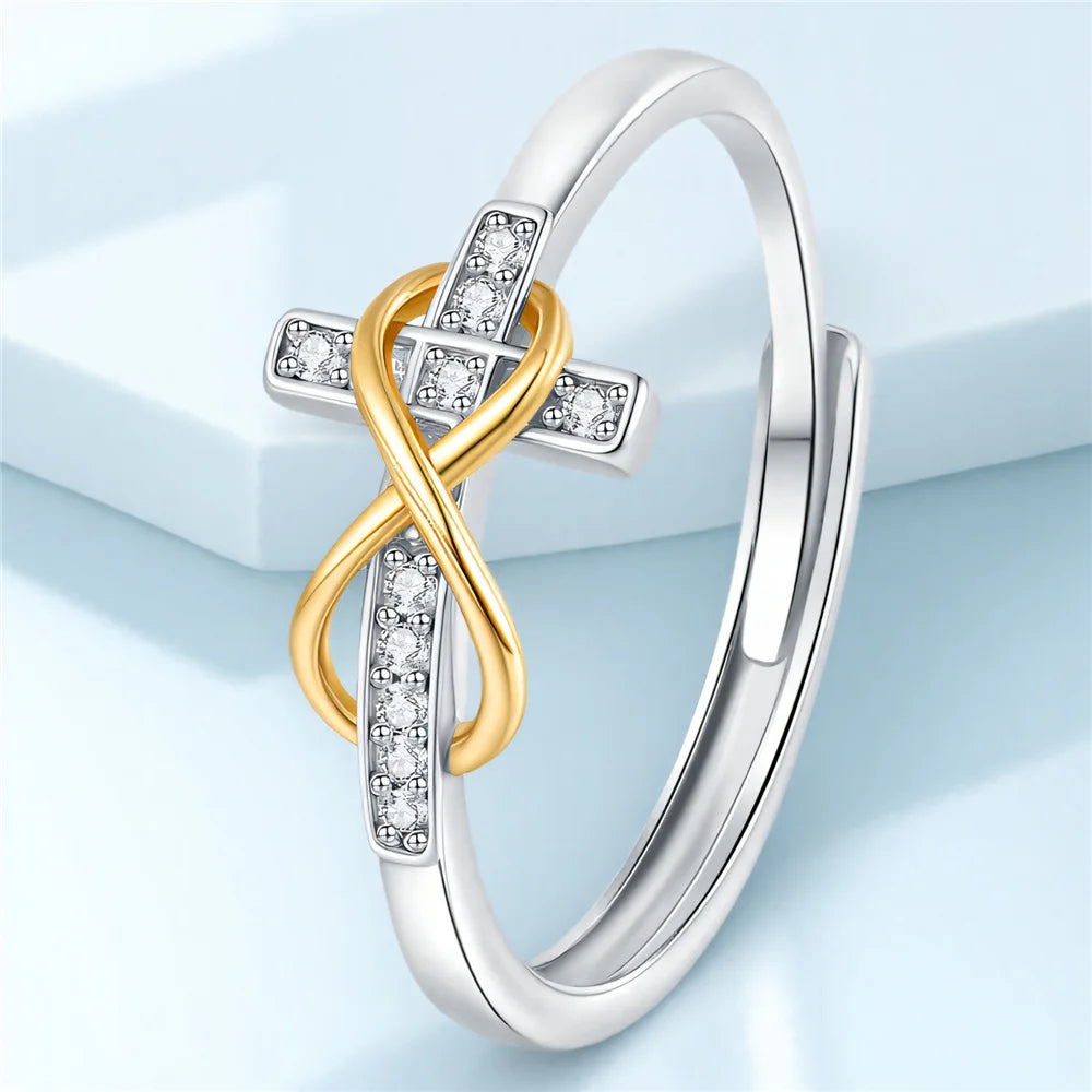 Luxury Female White Zircon Stone Silver Color Wedding Rings Promise Open Adjustable Cross Infinity Engagement Jewelry For Women