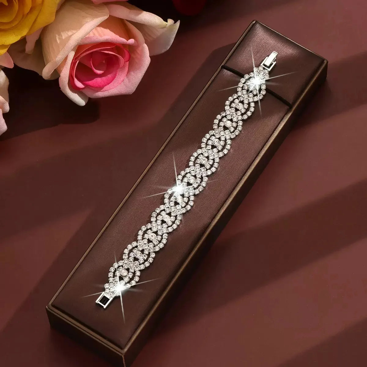 TREAZY Fashion Luxury Rhinestone Jewelry for Women Silver Plated Crystal Link Bracelets Bangles Wedding Party Accessories