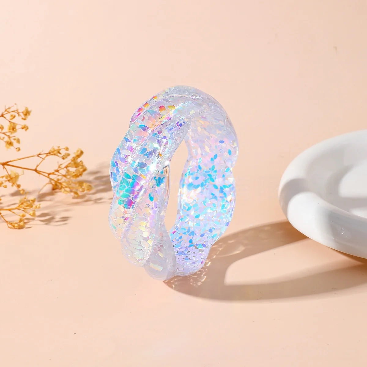 KMVEXO 3 Style Colorful Glitter Resin Irregular Chunky Bangle Bracelets Acrylic Glitter Geometric Cuff Bangles for Women Jewelry