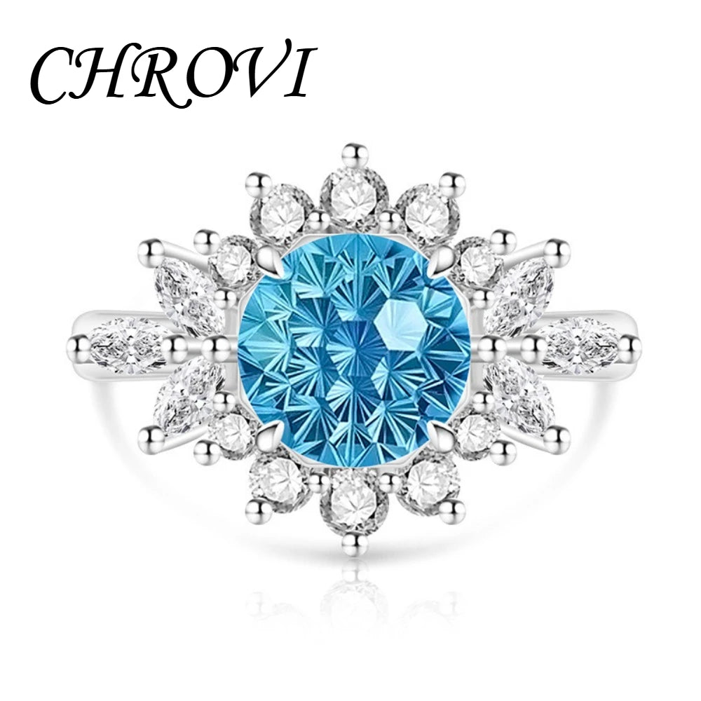 925 pure silver trendy colored gemstone sunflower ring for women, fashionable and versatile finger ring