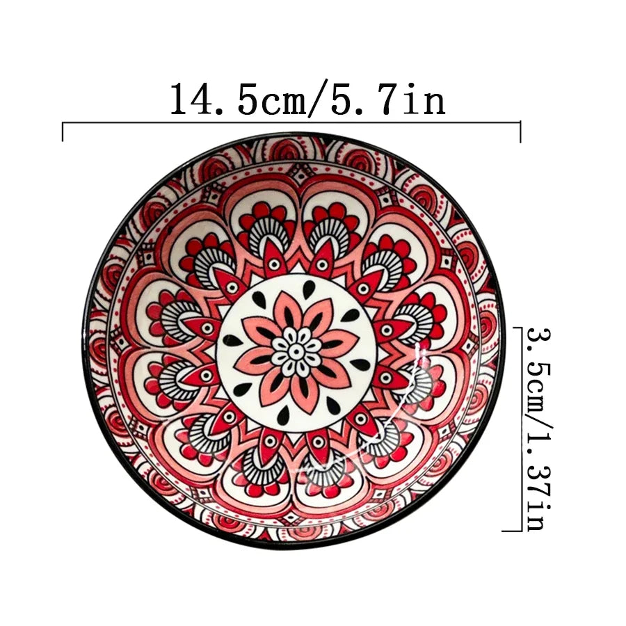 6-Piece Bohemian Ceramic Plates 5.7 Inch - Creative for Breakfast/Salad/Pasta/Dessert/Appetizer, Microwave/Oven/Dishwasher Safe
