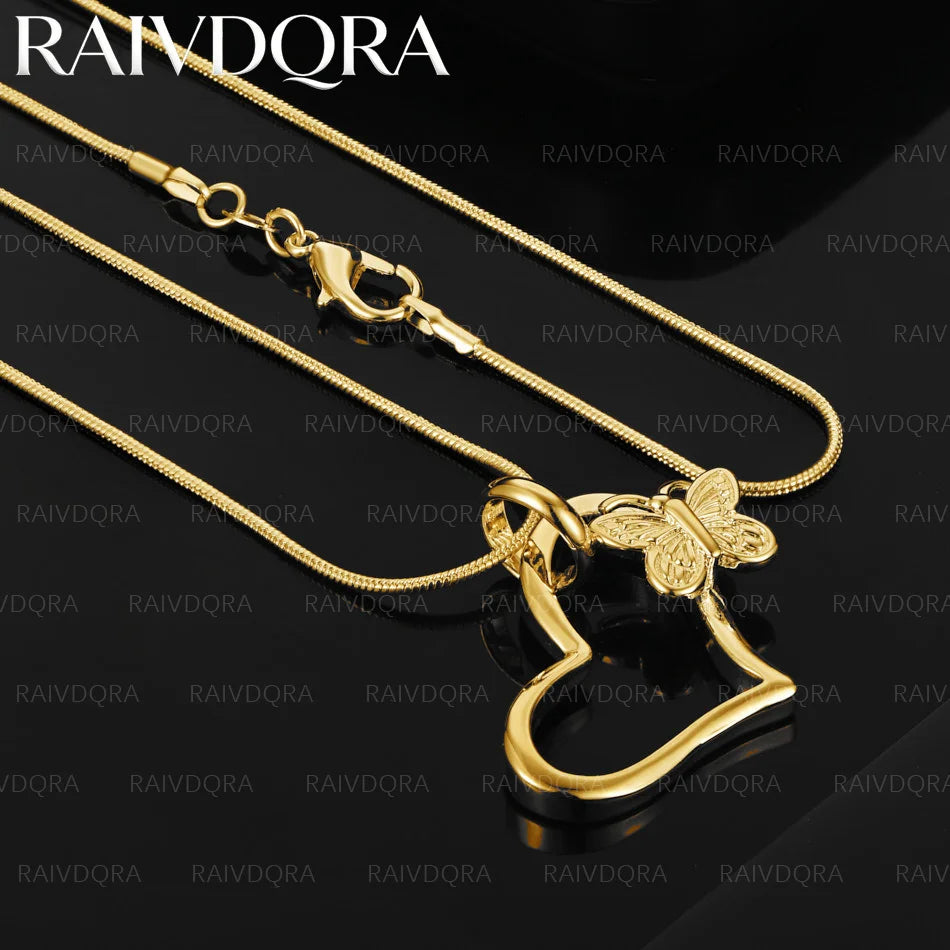 18K Gold Plated Heart Butterfly Pendant Necklace For Women Charm Trend Birthday Gifts Fashion Party