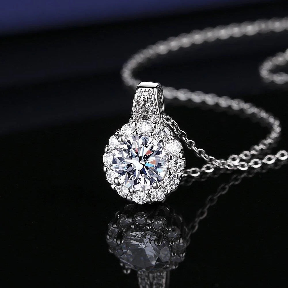 925 Sterling Silver Necklace 2 Carat Aaaaa Zircon Fashion Korean Women Elegant Round Pendant Necklace Birthday Jewelry Gift