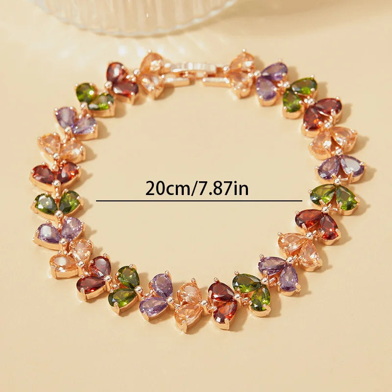 Fashion Charm Cubic White Zircon Four Colors Leaf Jewelry Bracelets for Woman Elegance Wedding Party Accessories Gifts