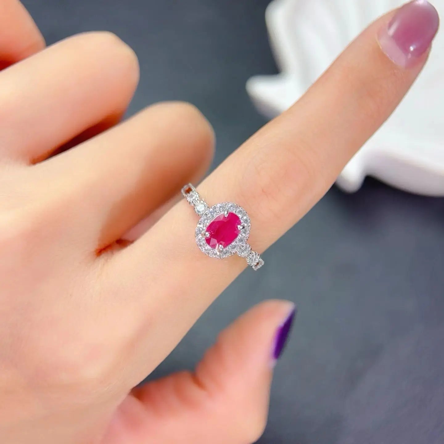 Pink Natural Ruby Ring with Certificate 7mm*5mm 0.7ct Myanmar Ruby 925 Silver Ring for Party Gift for Wife