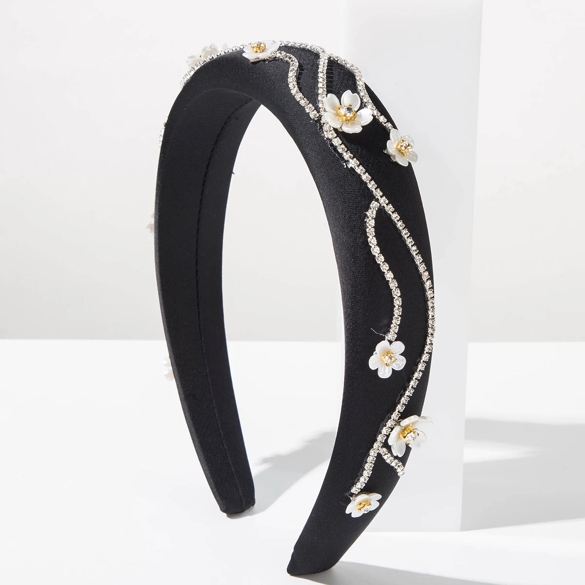 Korean Style Trendy Irregular Chain Diamond Inlaid Three-Dimensional Flower Wide Edge Hair Accessory, Niche Design Headwear