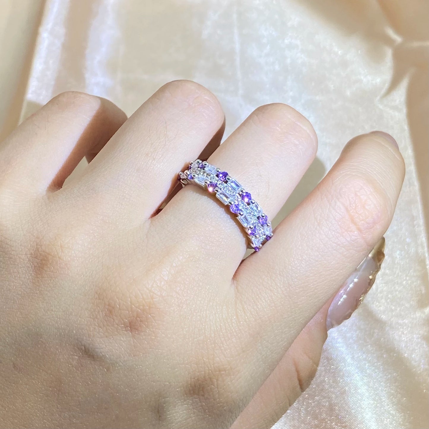 New Fashion Square Ring Purple AAA+ Zircon Micro-inlay For Women 925 Stamp Classic Two-color Zircon Full Drill Wedding Rings