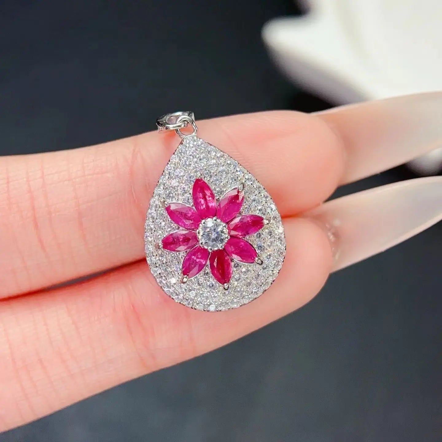 Natural Ruby 925 Silver Pendant with Individual Certificate 2.5x5mm Genuine Ruby from Myanma Luxury Fine Jewelry