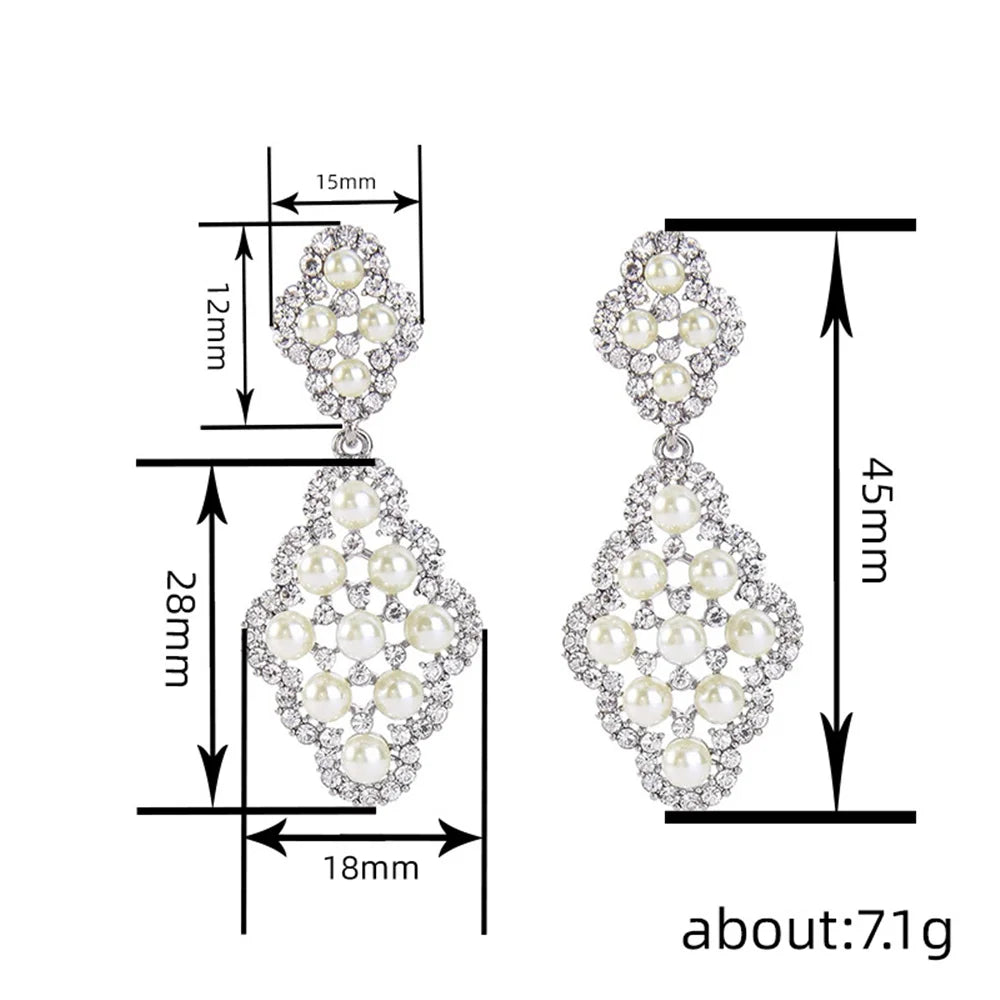 Cute Female Silver Color White Pearl Stone Drop Stud Earrings Lovely Bridal Wedding Jewelry For Women