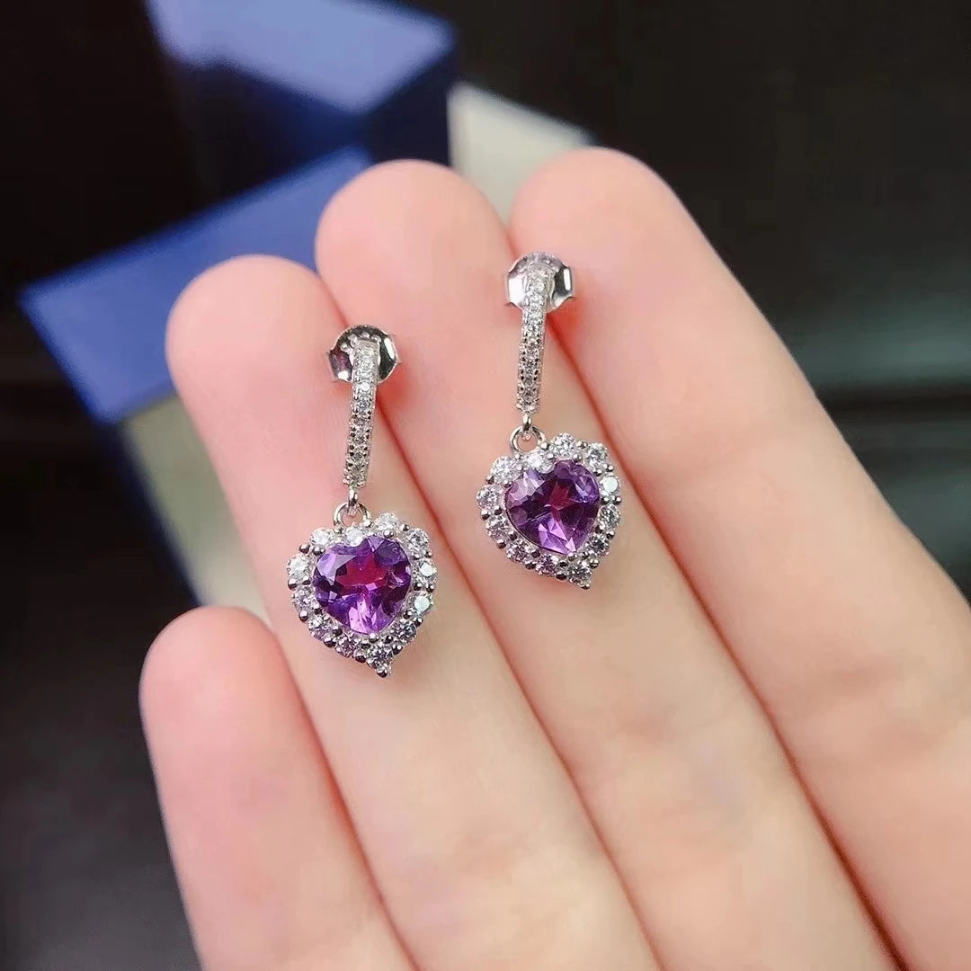 Fashiin Silver Amethyst Drop Earrings for Daily Wear 6mm VVS Grade Natural Amethyst Silver Earrings Gift for Woman