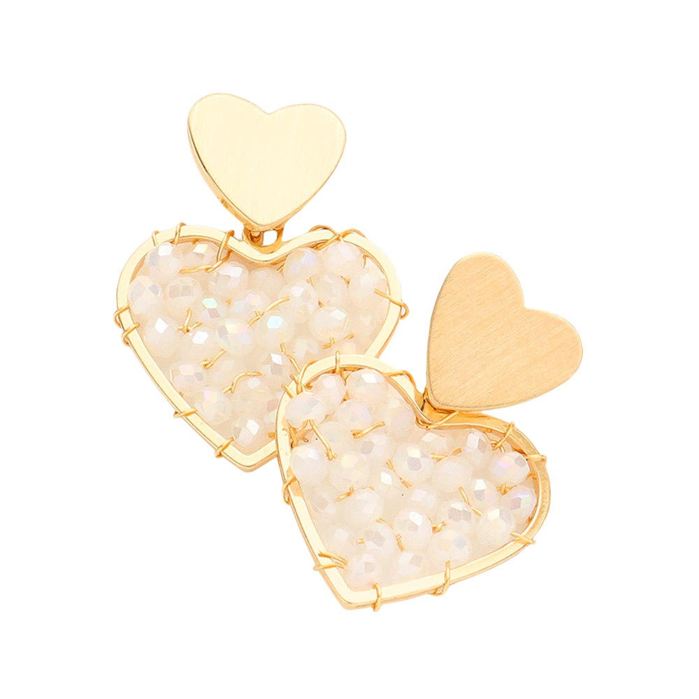 Faceted Bead Wrapped Heart Link Dangle Earrings
