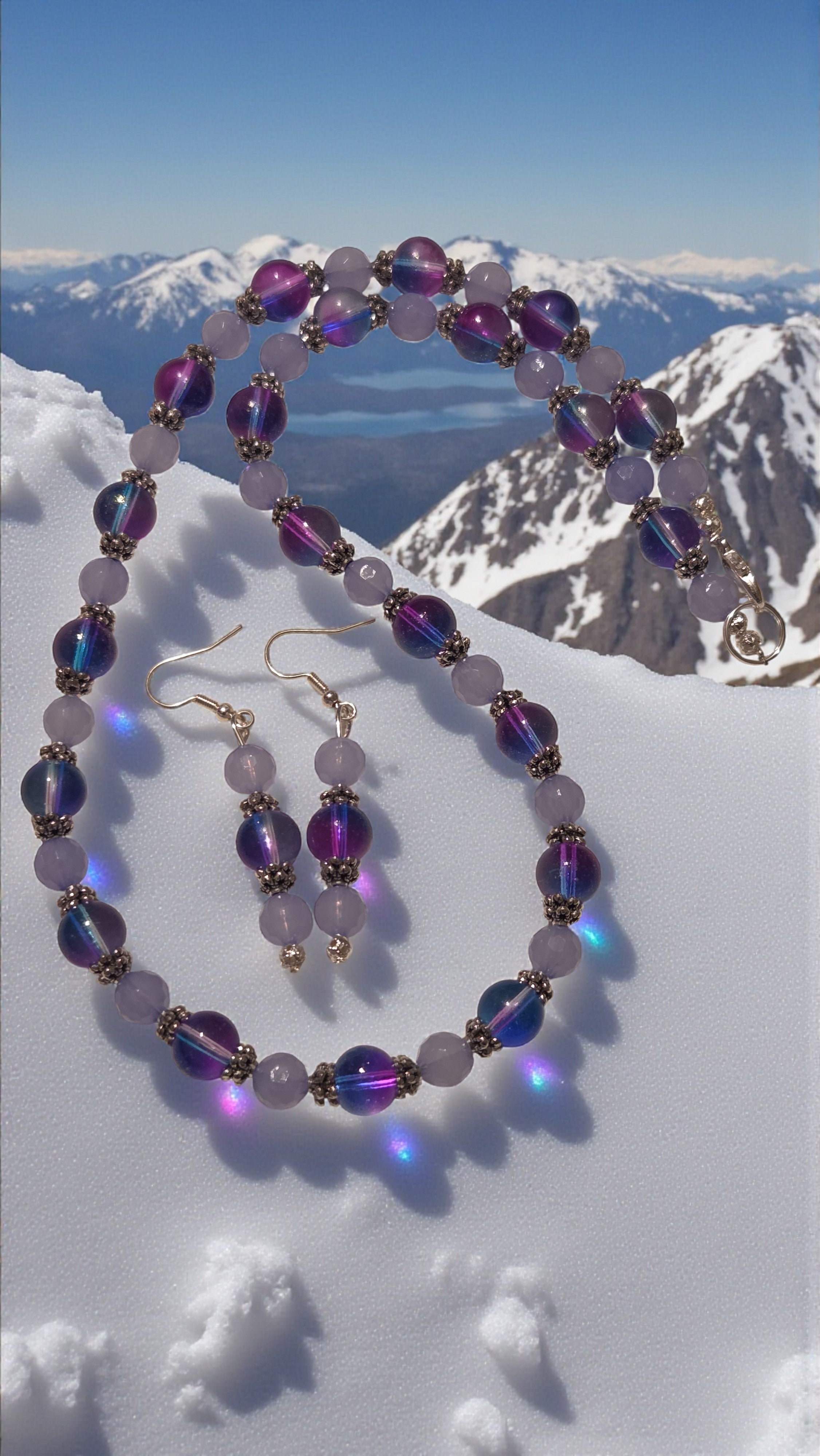 Purple & Lavender Beaded Jewelry Set   #3600