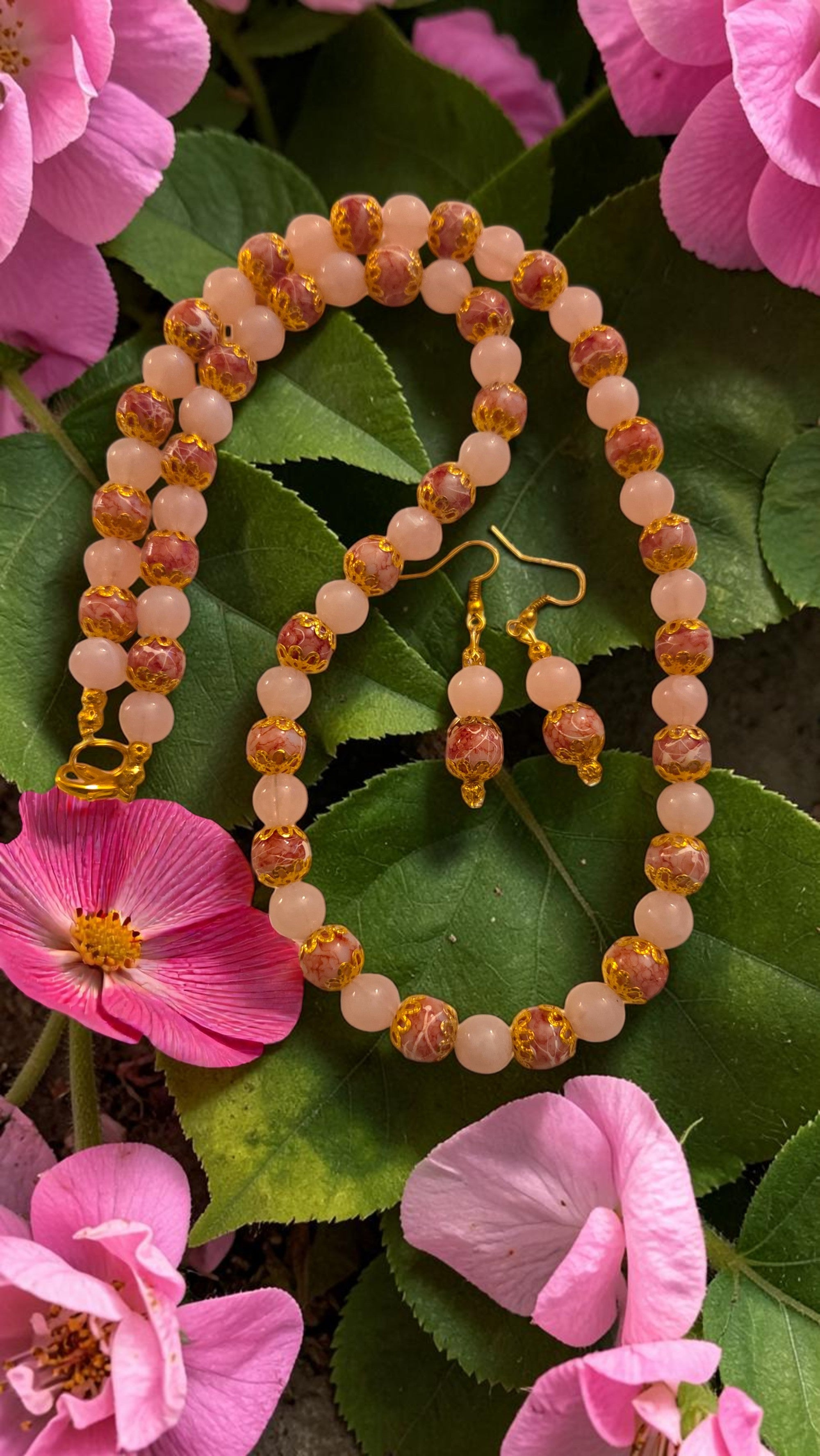 Pink Beaded Jewelry Set   #4749