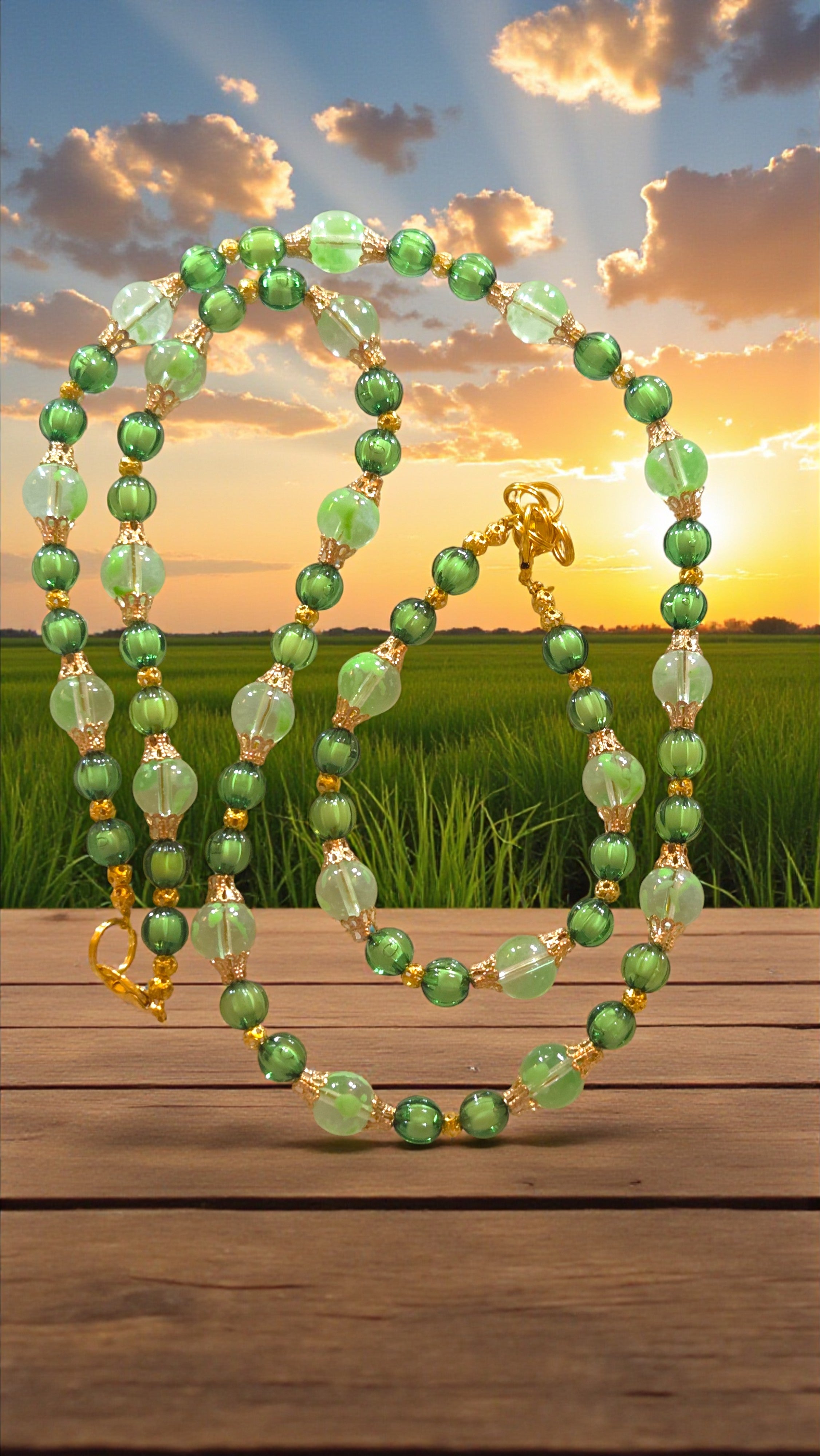 Green Beaded Jewelry Set  #4766