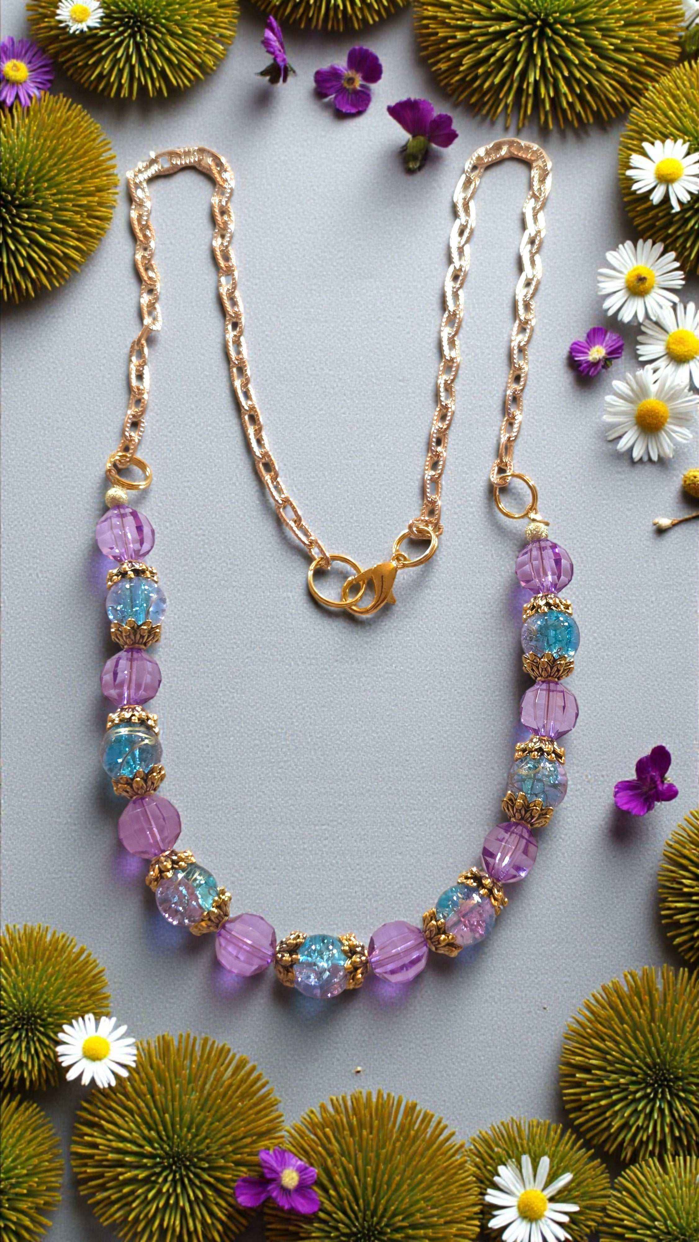 Purple & Turquoise Bead Necklace     (4768)
