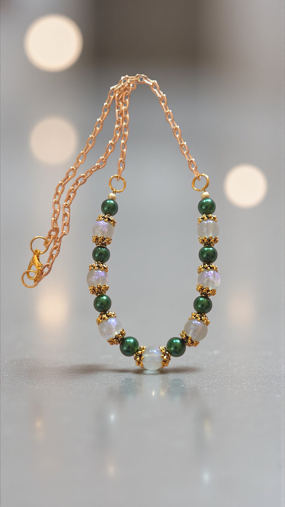 Green Bead Necklace   #4792