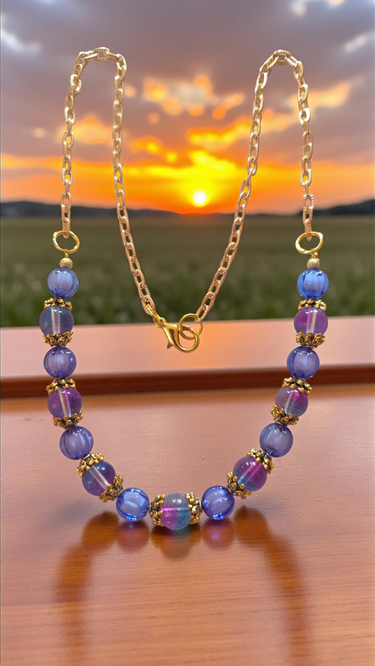 Purple & Blue Bead Necklace   #4793