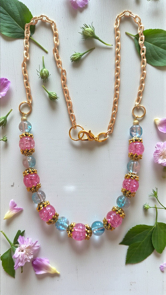Pink & Turquoise Bead Necklace   #4791